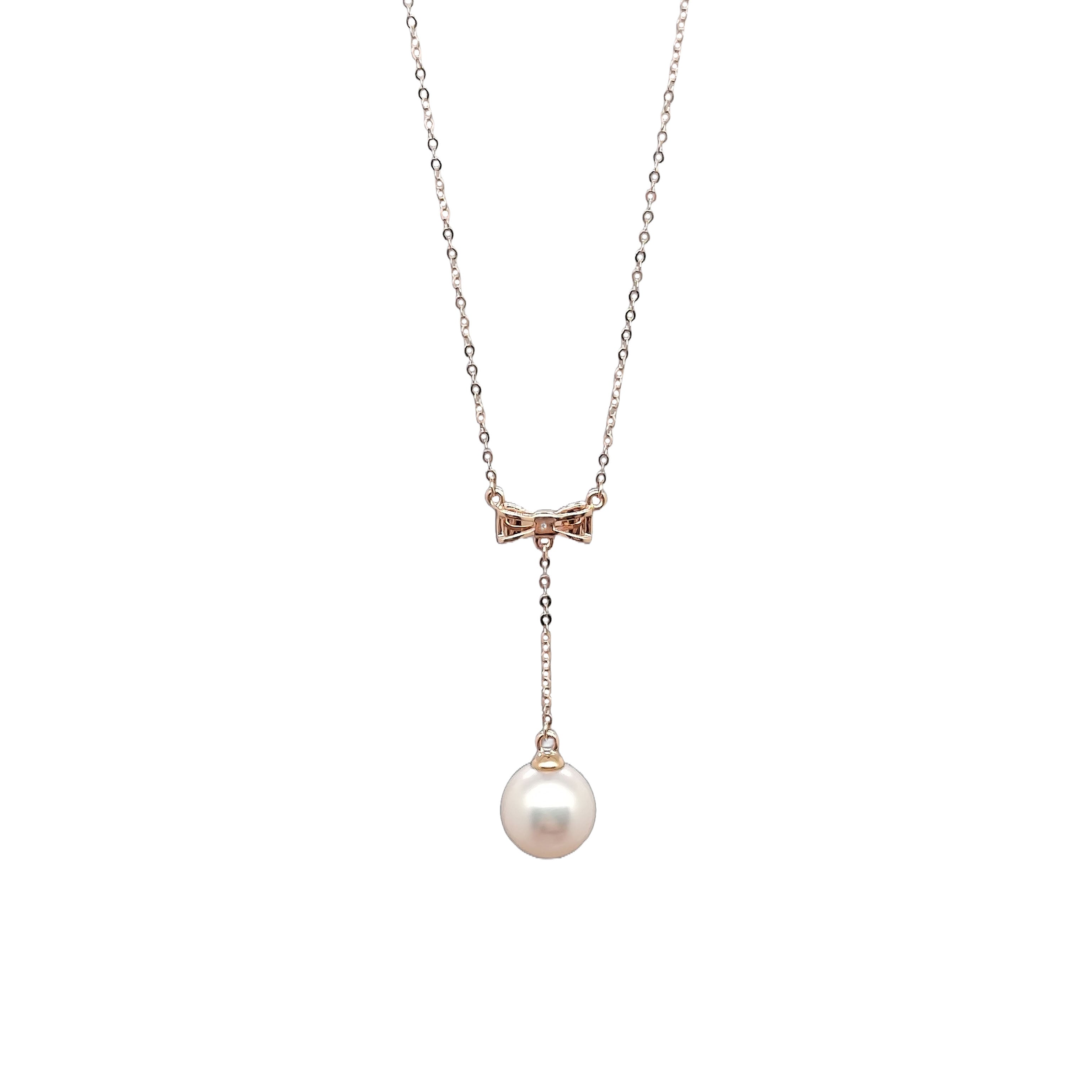 Diamond Bowtie Pearl Necklace