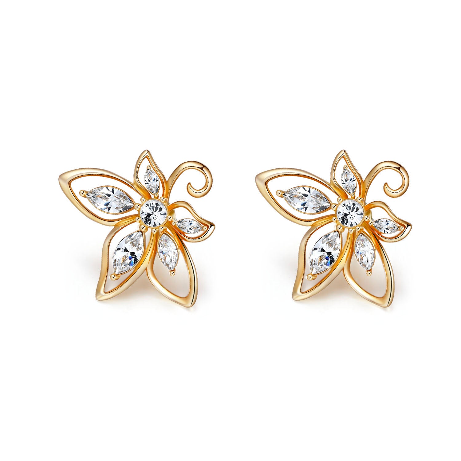 Bauhinia Earrings with Clear Crystals