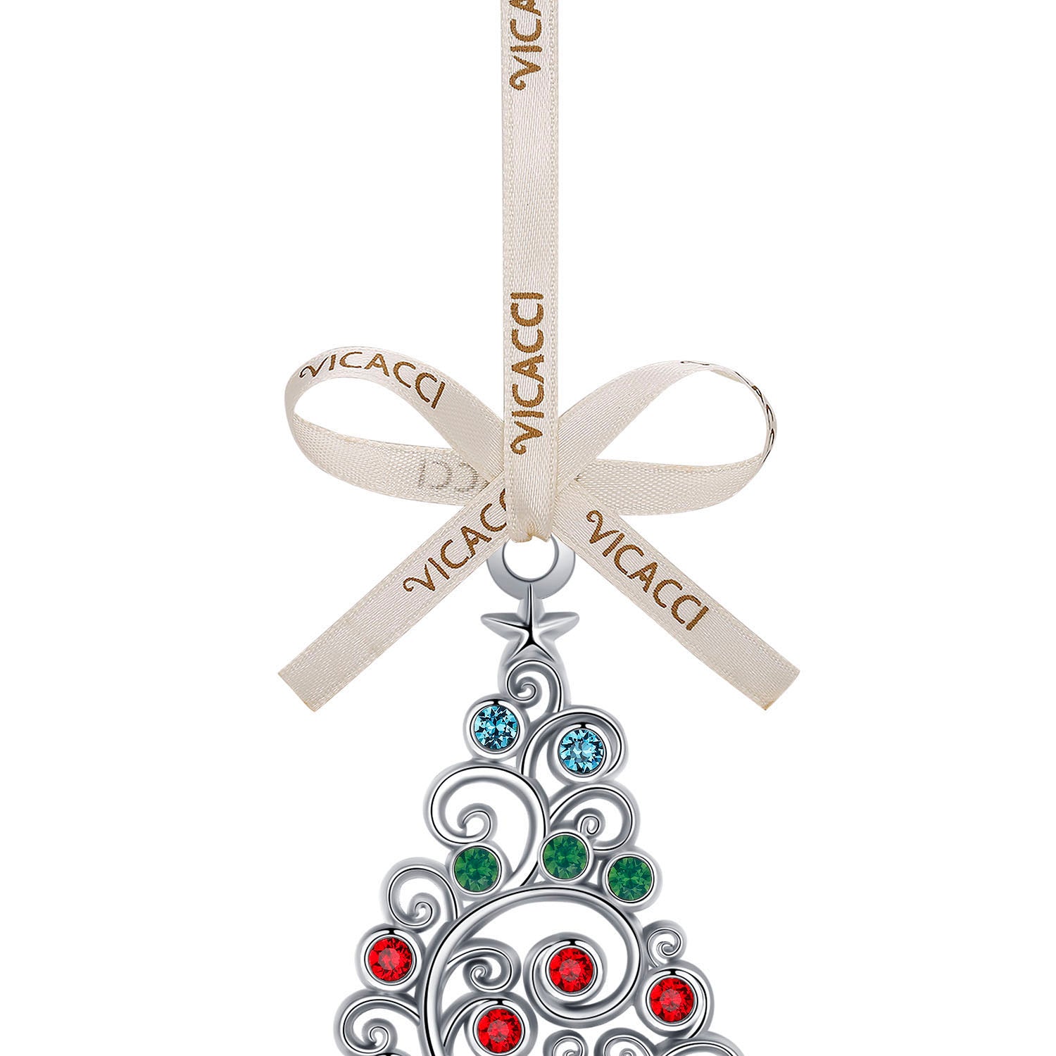 Delicate Christmas tree charm in white gold-plated metal