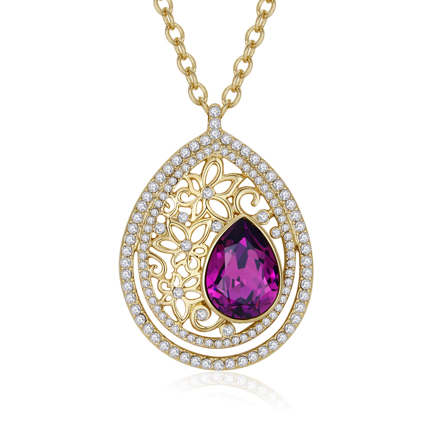Purple Vicacci Teardrop necklace,Embellished with crystals