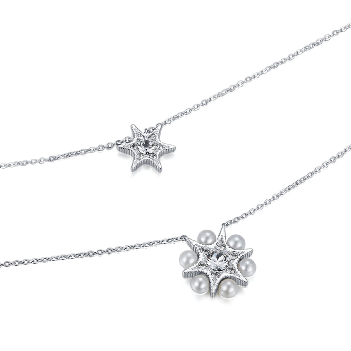 Star of Solomon Pearl Double Chain Necklace