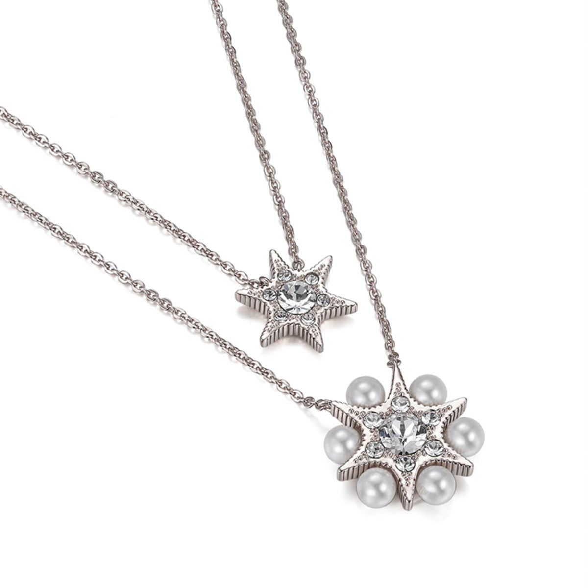 Star of Solomon Pearl Double Chain Necklace