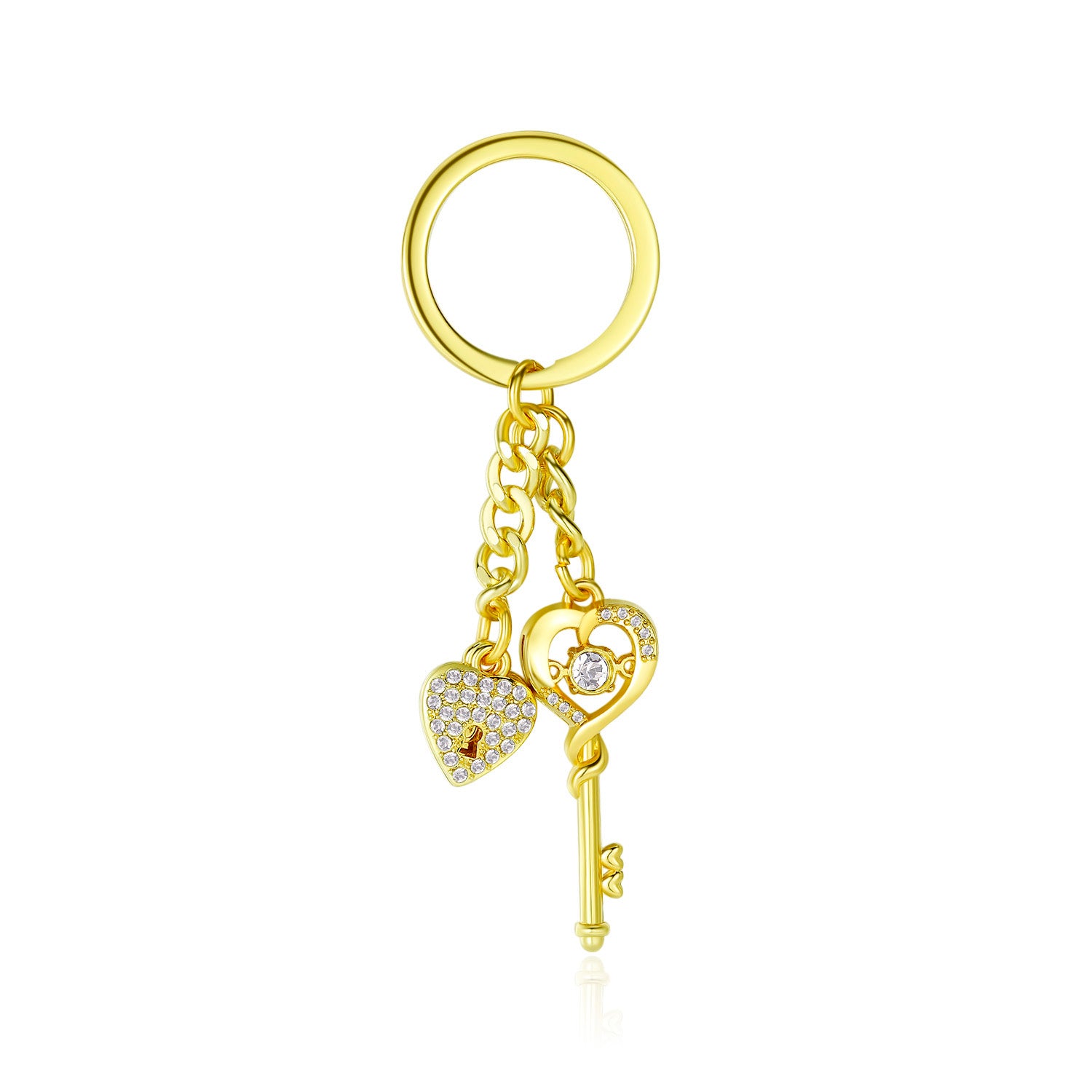 Vicacci Yellow Gold Plating Heart Shape Crystal Keychain