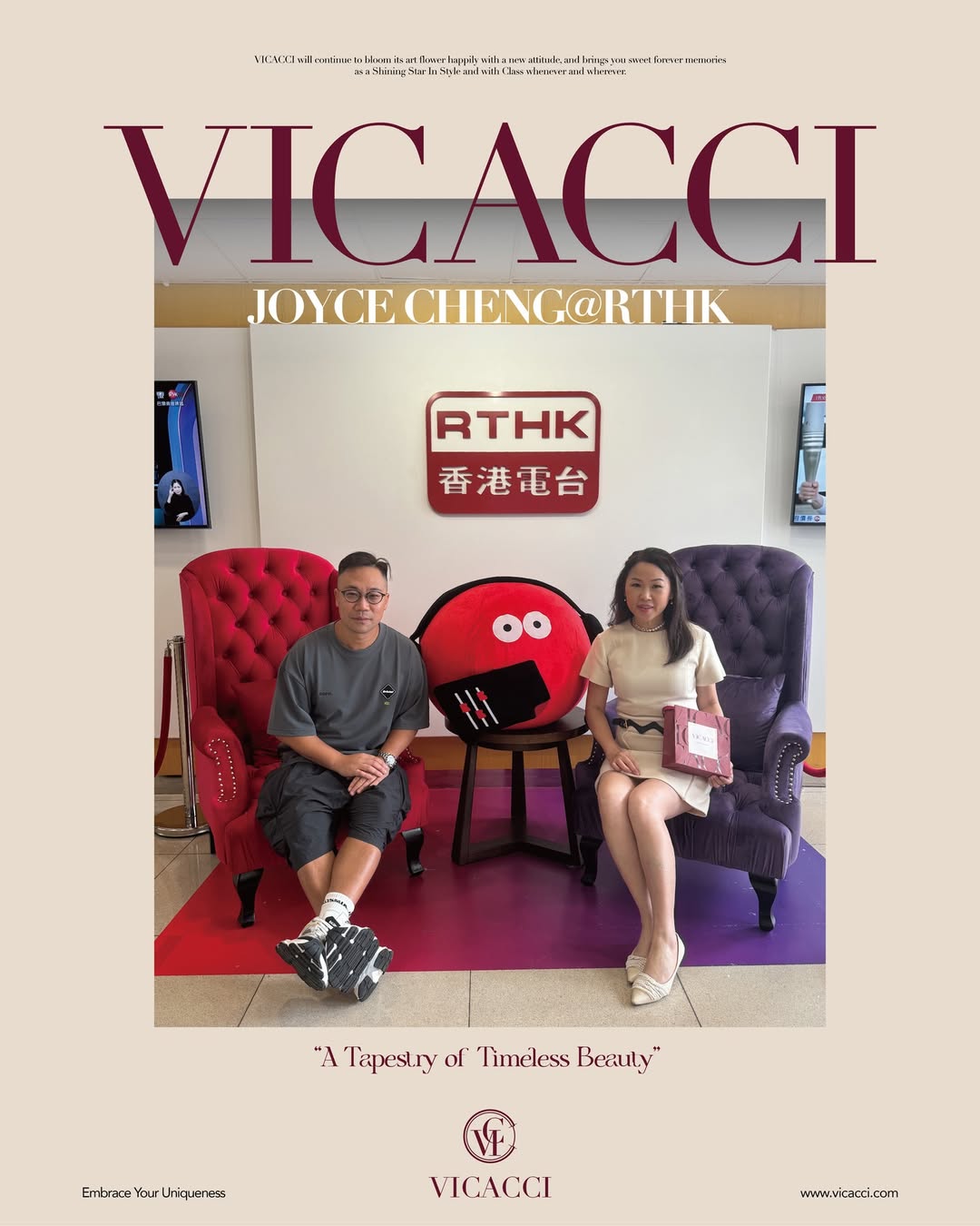 We are honored that VICACCI brand founder, Joyce Cheng, has been invited to be a guest on the renowned DJ AO's program "One Hour in the Bay Area" on Hong Kong radio.