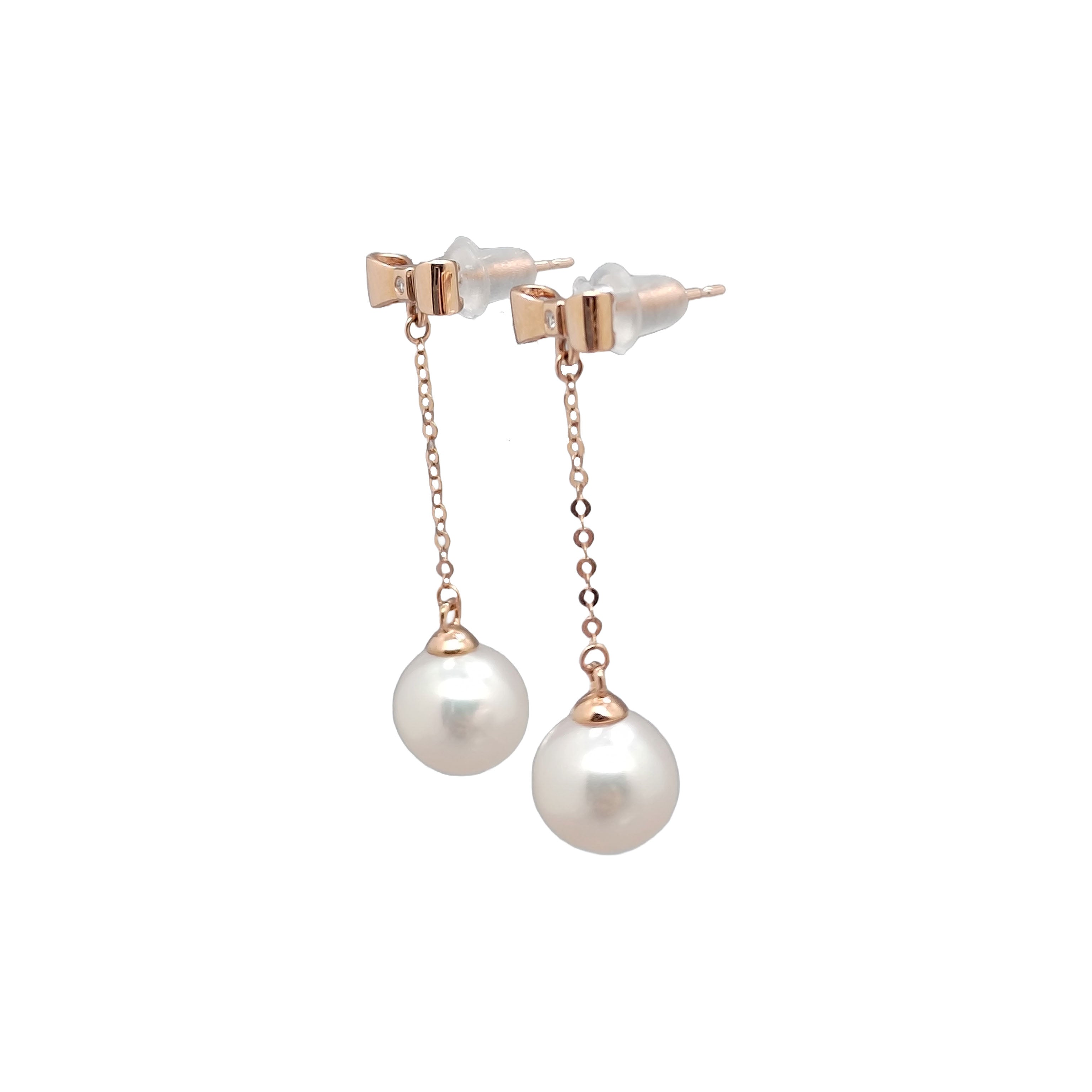 Diamond Bowtie Pearl Earrings