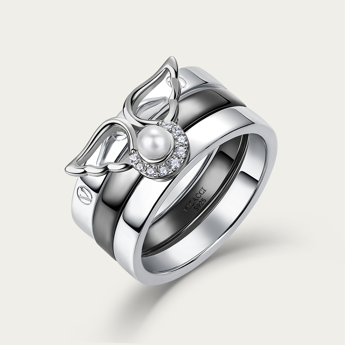 Golden Wings S925 Pearl Stacking Ring