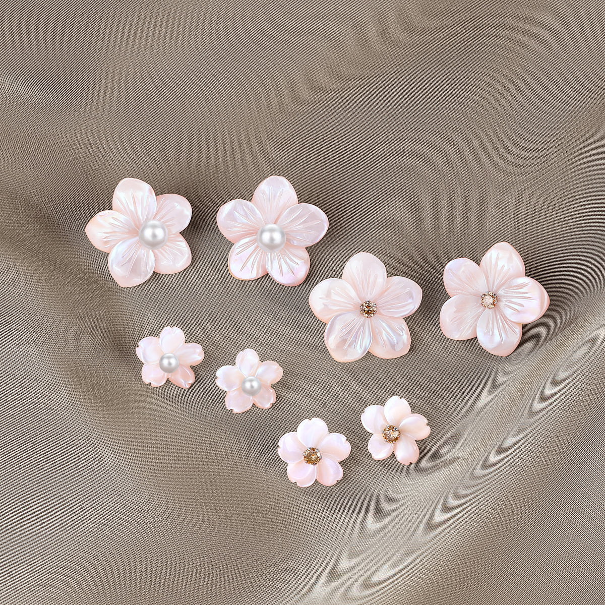 Cherry Blossom 18K Gold Diamond Shell Earrings