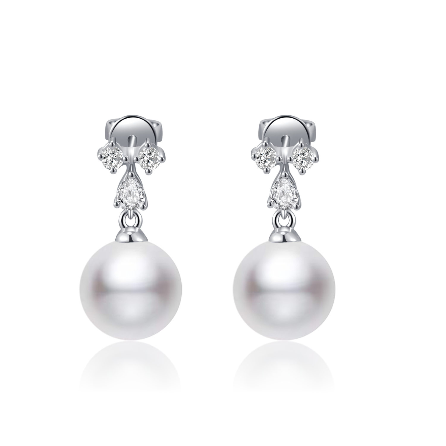 18K Diamond "Clover" Seawater Pearl Earrings