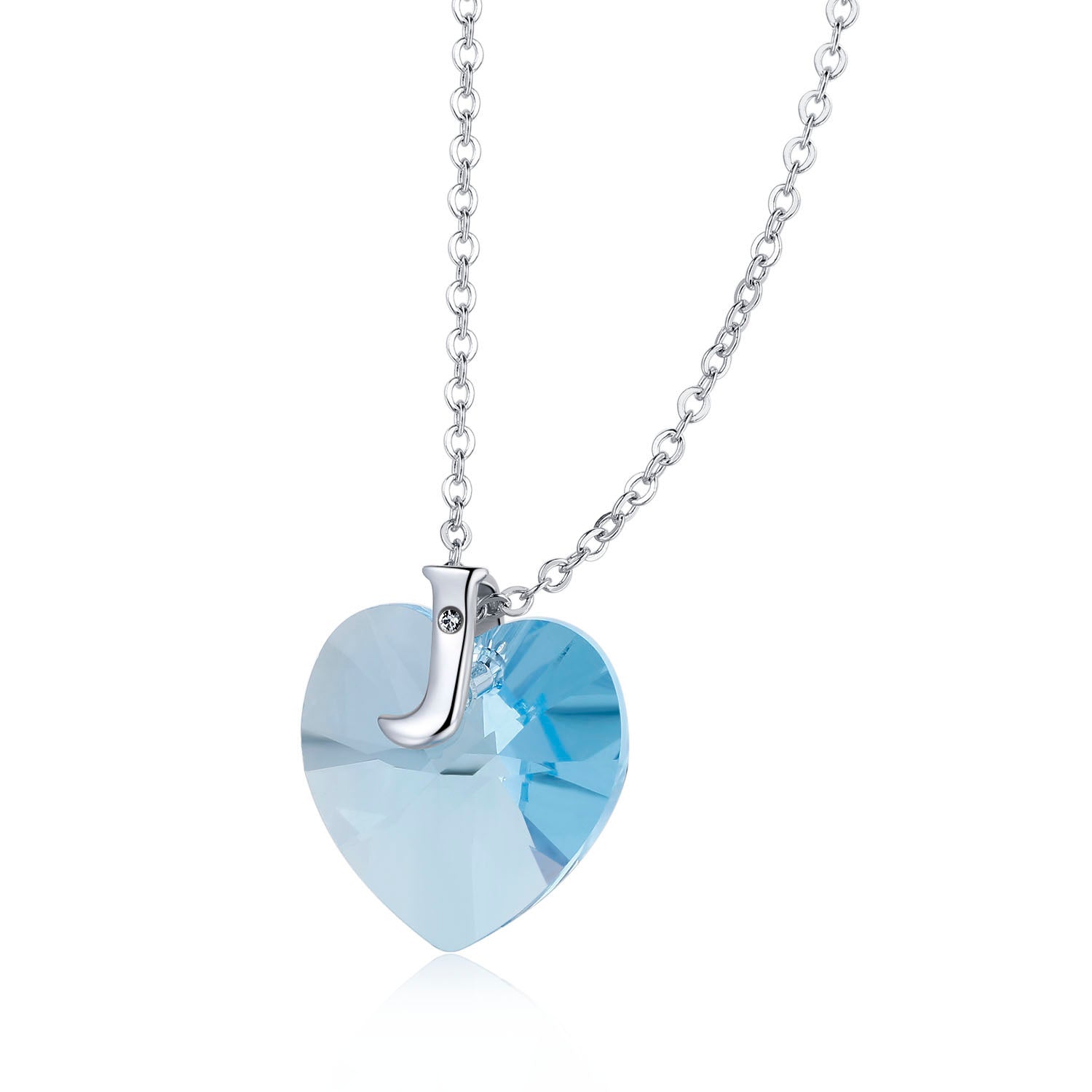 Planet J Blue Heart Pendant Necklace with  Crystals