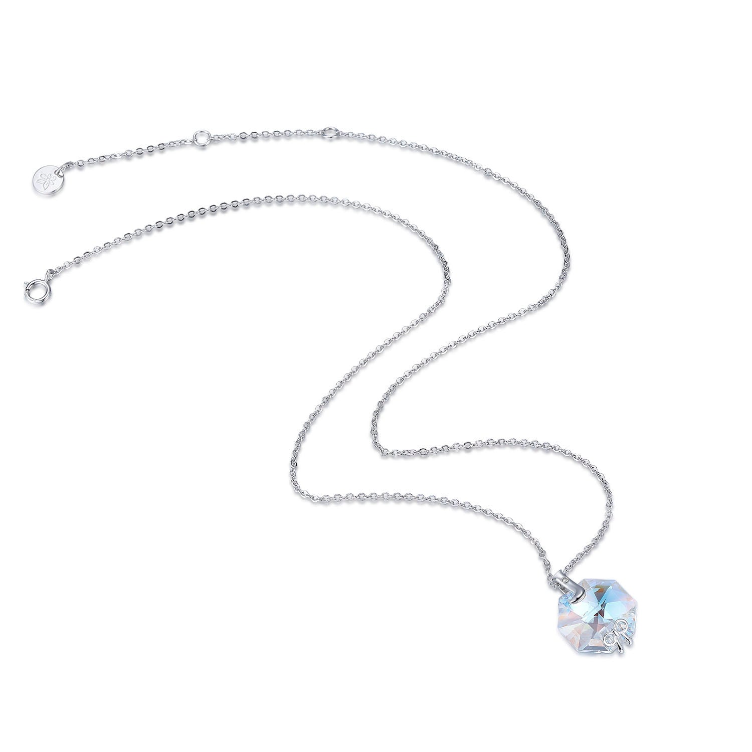 Planet J Hexagon Small Bow Pendant Necklace with Crystals