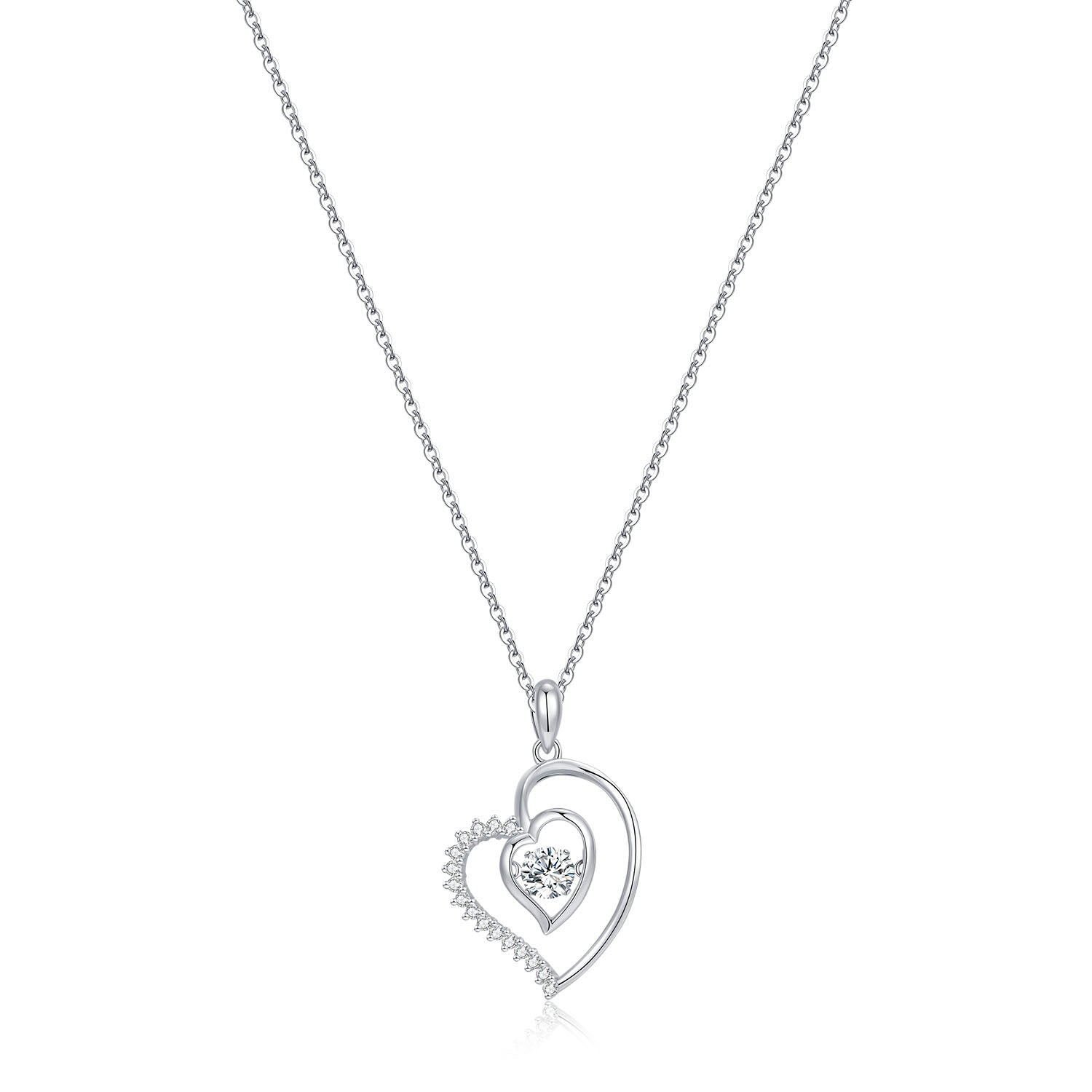 Diamante heart smart 925 sterling silver necklace