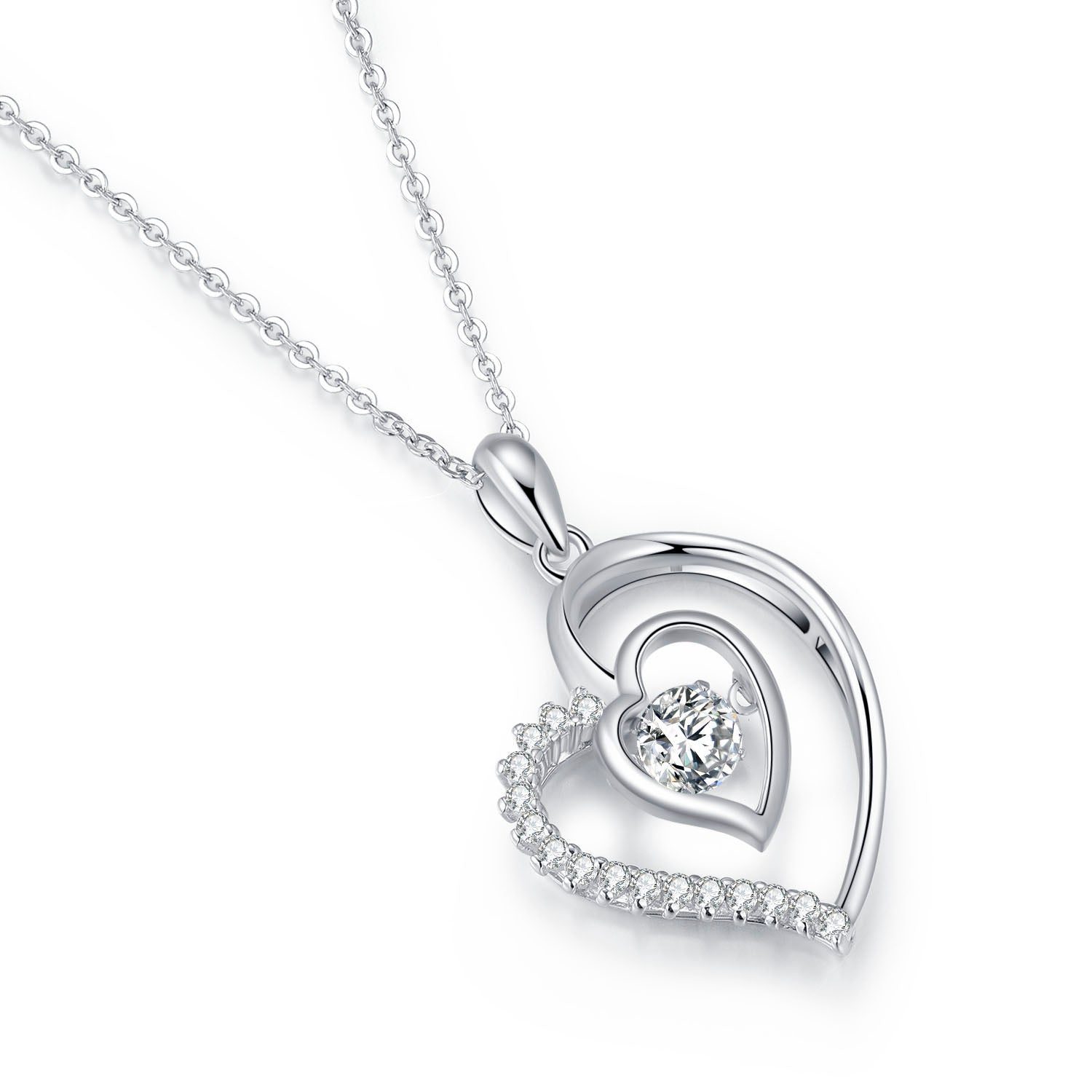 Diamante heart smart 925 sterling silver necklace