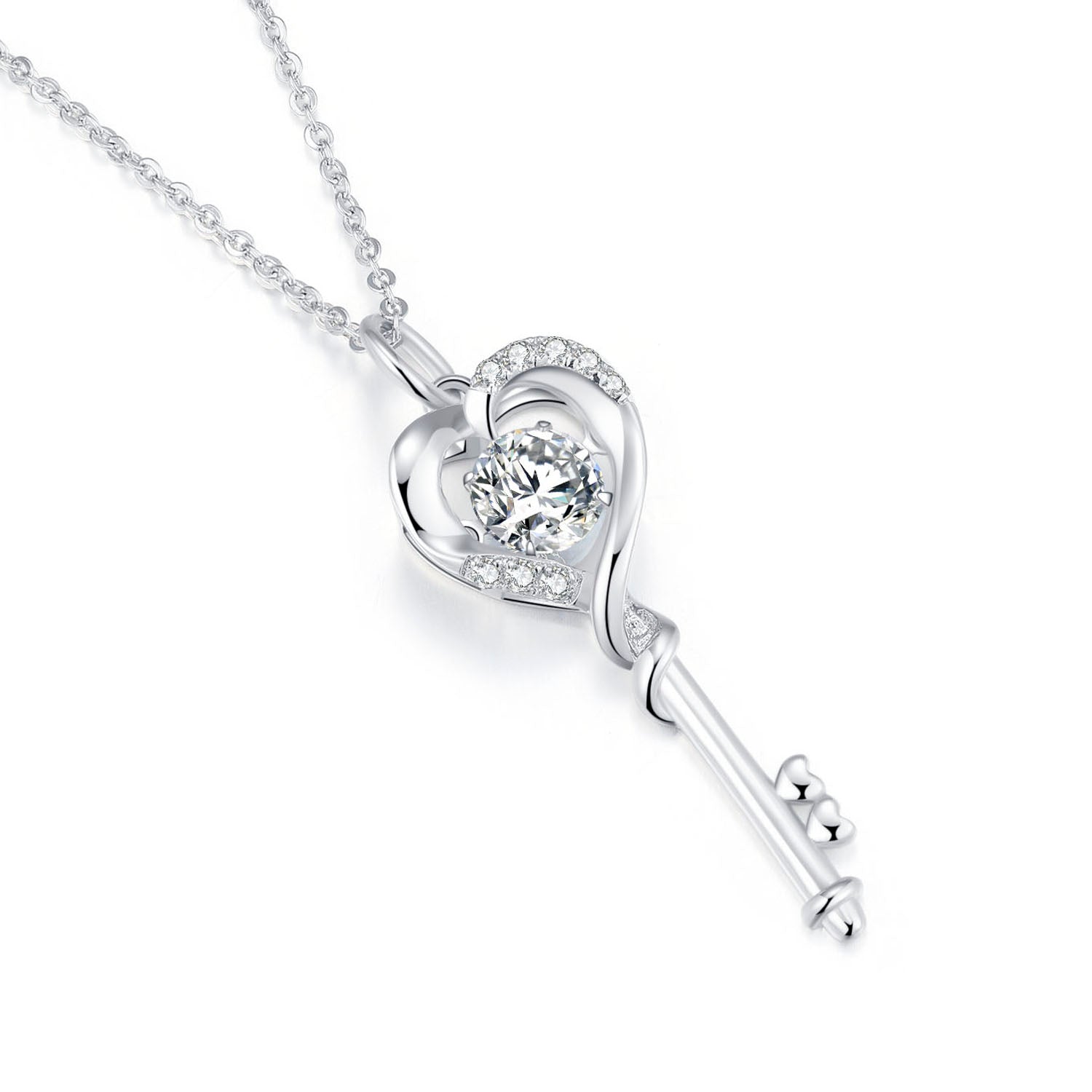 Heart Key 925 Sterling Silver Necklace