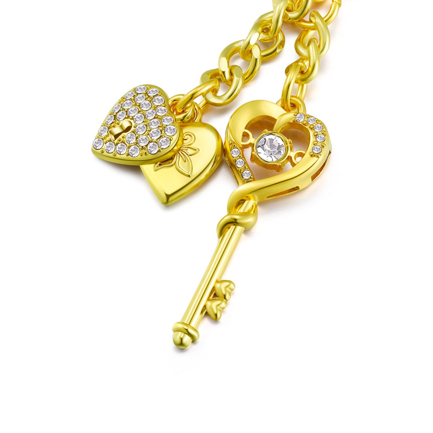 Vicacci Yellow Gold Plating Heart Shape Crystal Keychain